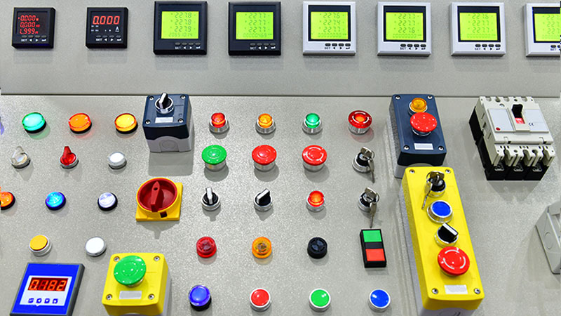 Control panel with several types of emergency buttons
