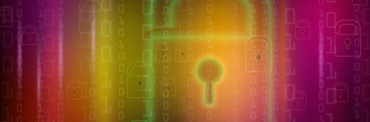 Blurred flourescent padlock floating over streaked spectrum