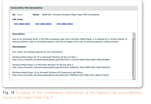 Fig. 10 A subset of the remediation information of the highest risk vulnerabilities found in the report from Fig. 9