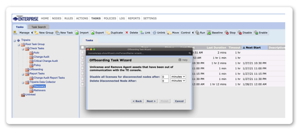 Fig. 1 The Offboarding Task Wizard enables Tripwire Enterprise to automatically disable and remove ephemeral assets that are  no longer in use.