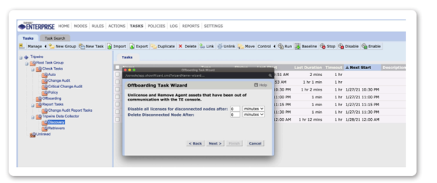 Fig. 1 The Offboarding Task Wizard enables Tripwire Enterprise to automatically disable and remove ephemeral assets that are no longer in use.
