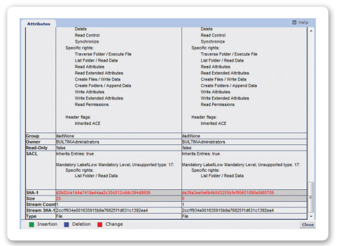 Fig. 1 Tripwire Enterprise allows you to see before and after differences in precise detail through continuous versioning and baselining.