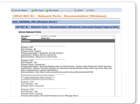 Fig. 2 Report on approved as well as unauthorized system settings