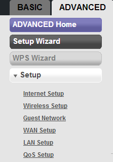 NetGear advanced setup tabs