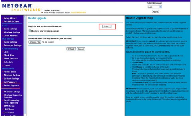 NetGear Website dashboard