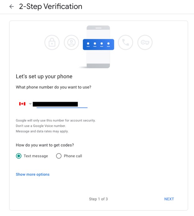 Google Gmail Account dashboard 2 step verification 