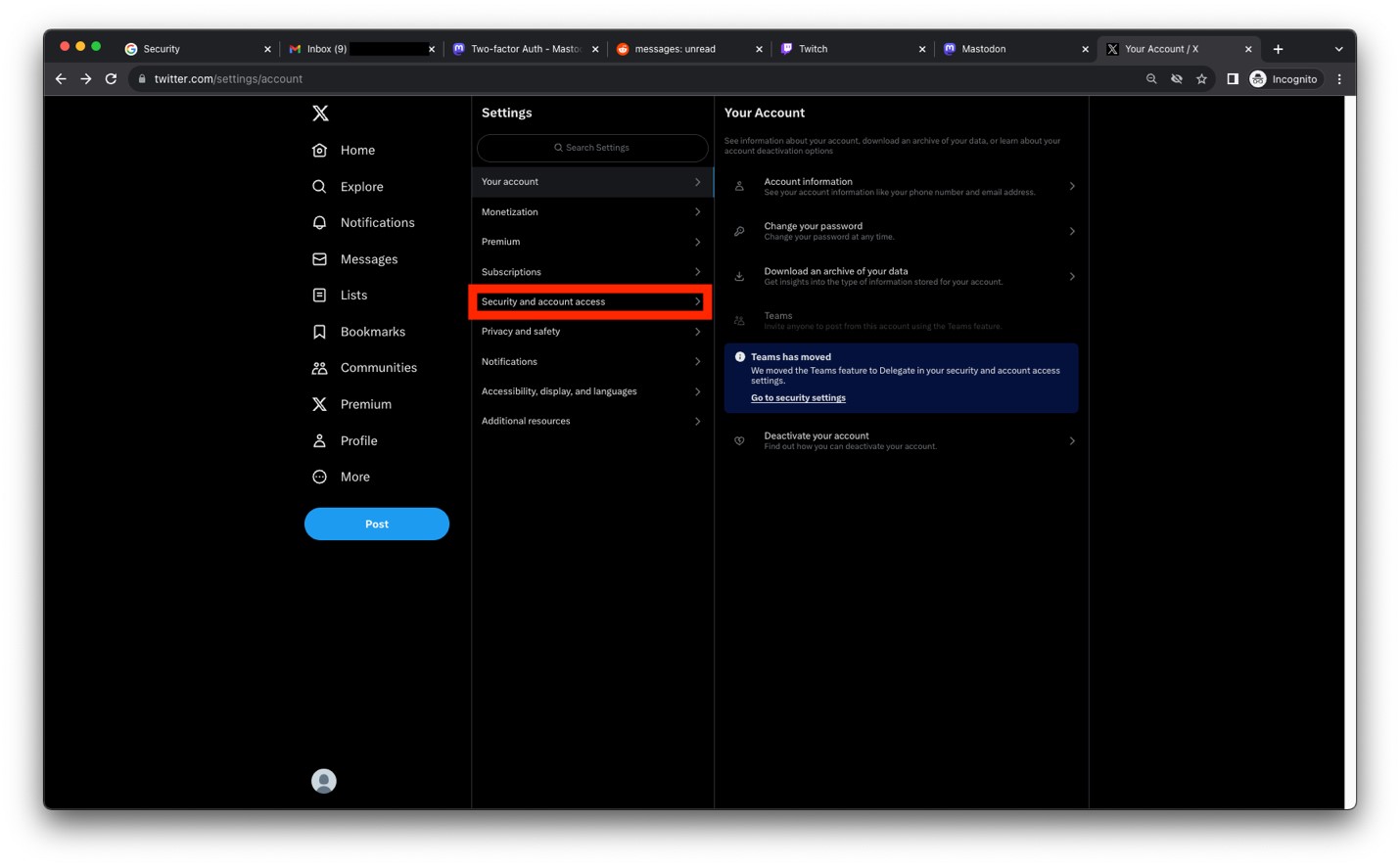 X formerly Twitter settings 