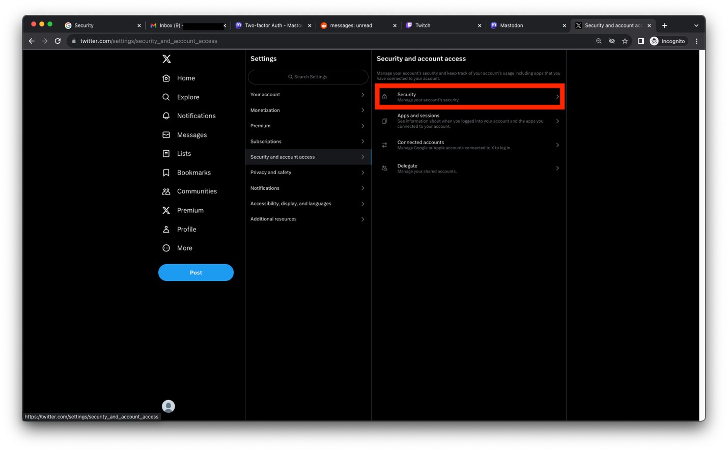 X formerly Twitter settings 