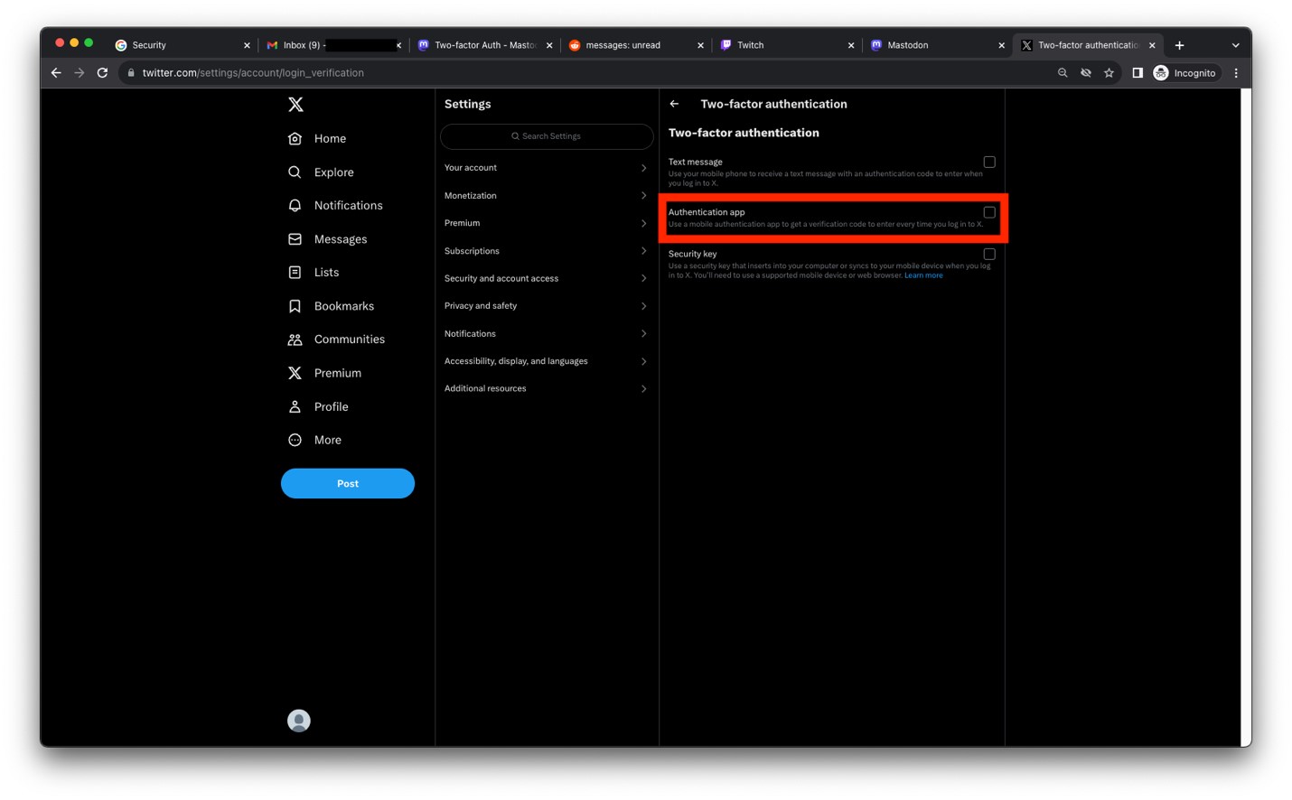 X formerly Twitter settings 