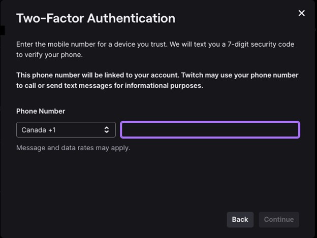 Twitch website two factor authentication 