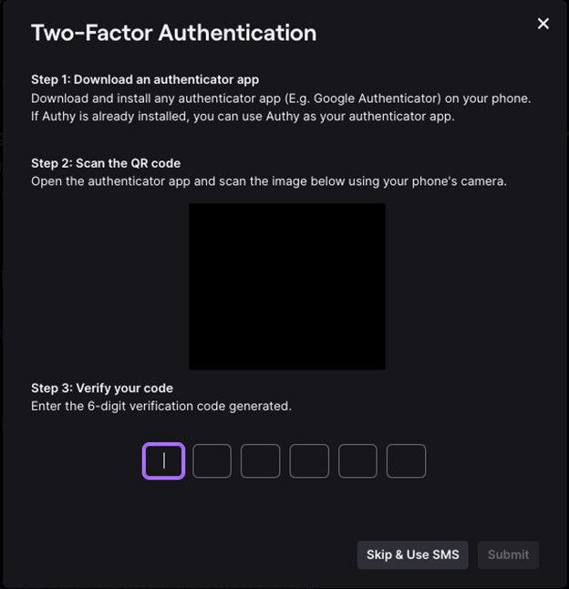 Twitch website two factor authentication 
