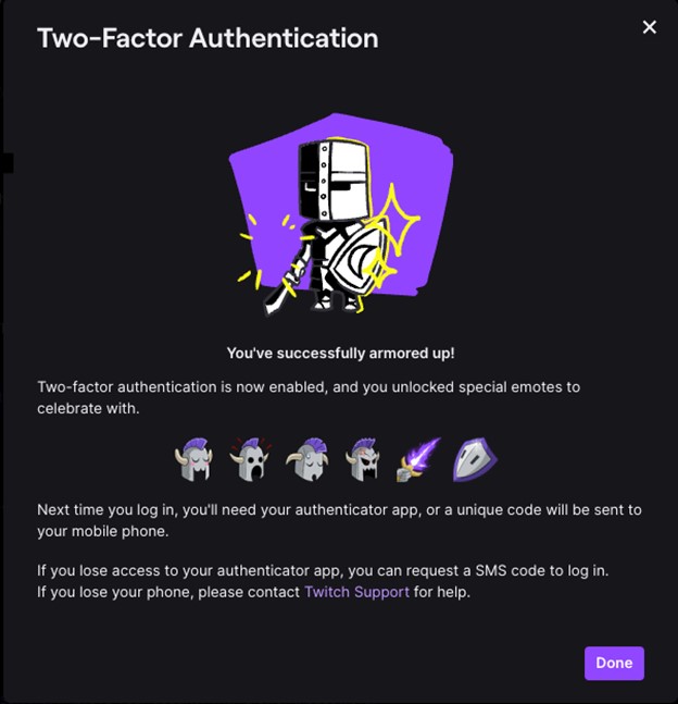 Twitch website two factor authentication 