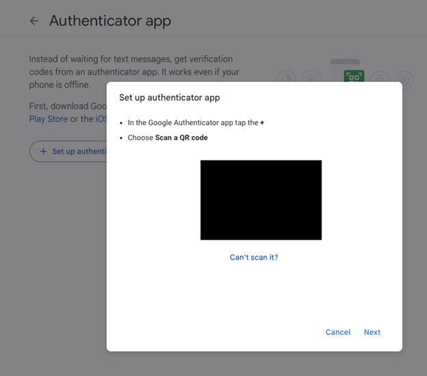 Google Gmail Account dashboard authenticator app